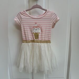 NWOT Young Hearts 12M Pink & White Stripe Ice Cream Tulle Short Sleeve Dress